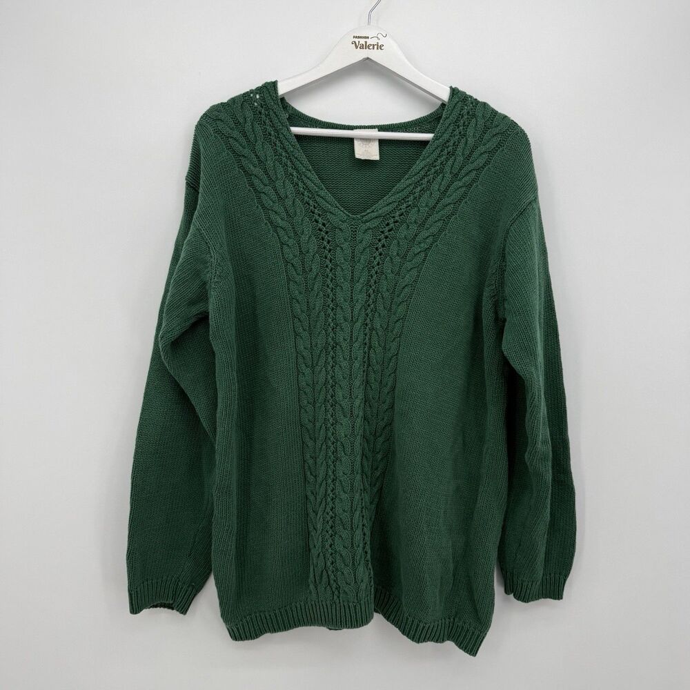 Gap Warehouse Vintage Green Cable Knit Sweater Size XL Cotton Winter